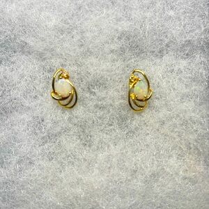 Gold and opal pierced earrings set